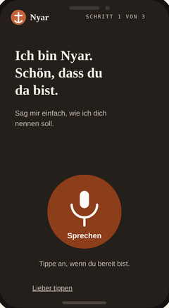 Der echte Nyar-Bildschirm: die Begrüßung der App